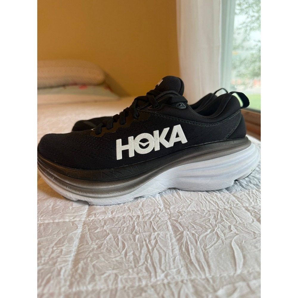 Hoka Bondi 8 Womens Running Shoes Black White Road Sneakers 1127952